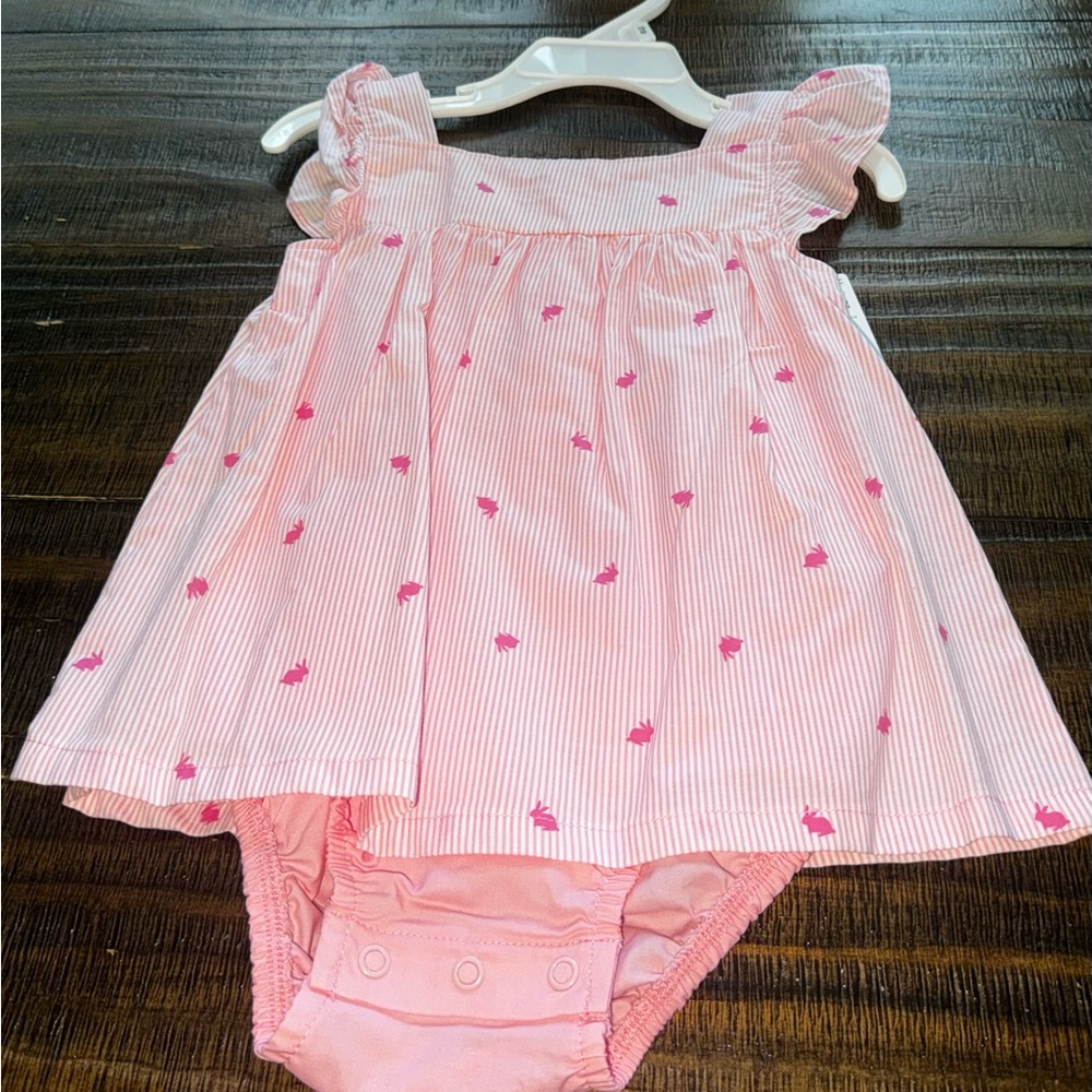 Pink Striped Baby Dress with Bloomers